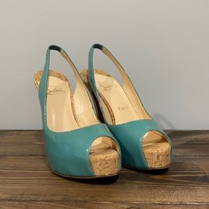 Christian Louboutin Blue Peep Toe Slingbacks 6.5